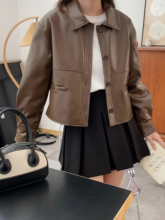 Gekürzte Lederjacke mit Taschen