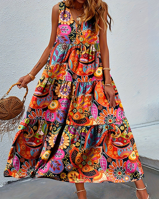Heidi-Mode | Ärmelloses, Lockeres, Langes Kleid mit Print