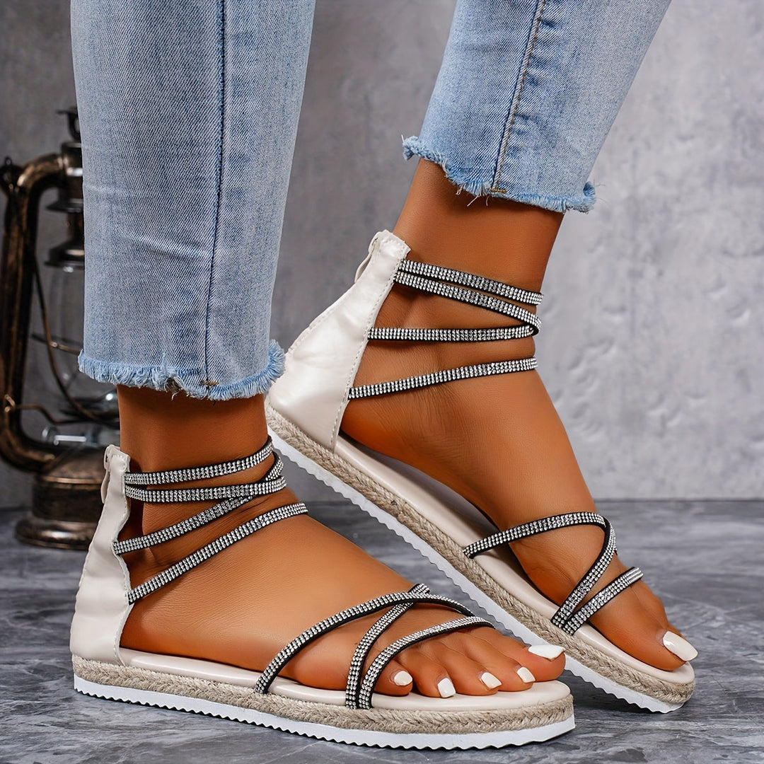 Heidi-Mode | Sommerschuhe für Damen mit Gekreuzten Riemen Schwarz Beige, Elegant und Bequem