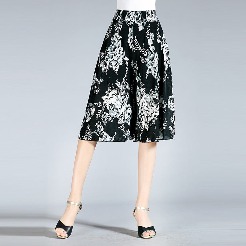 Heidi-Mode | Damen Chiffon Culottes mit Breiten Beinen und Hoher Elastischer Taille
