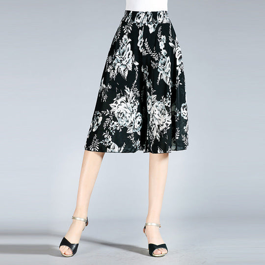 Heidi-Mode | Damen Chiffon Culottes mit Breiten Beinen und Hoher Elastischer Taille