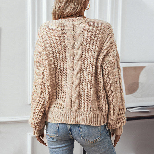 Heidi-Mode | Damenpullover Mit Puffärmeln Aus Twisted Mesh Mit V Ausschnitt