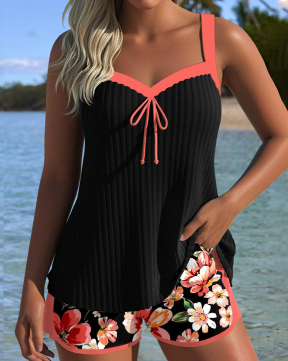 Heidi-Mode | Tankini V-Ausschnitt Gedruckte Sport Boxershorts