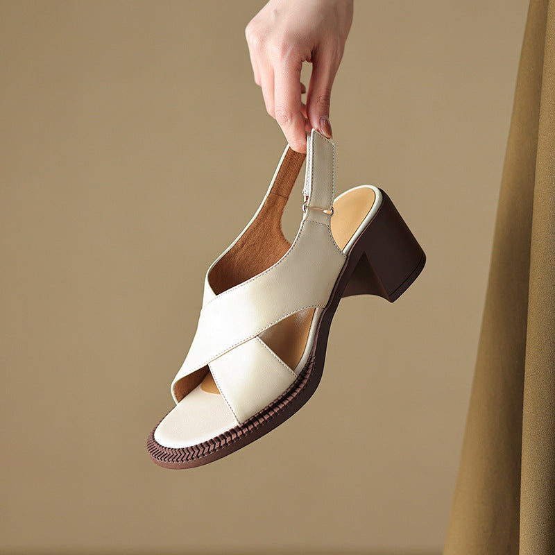 Heidi-Mode | Mid Heel Plus Size 40 41 Breite Riemen Offene Zehe Retro Sandalen