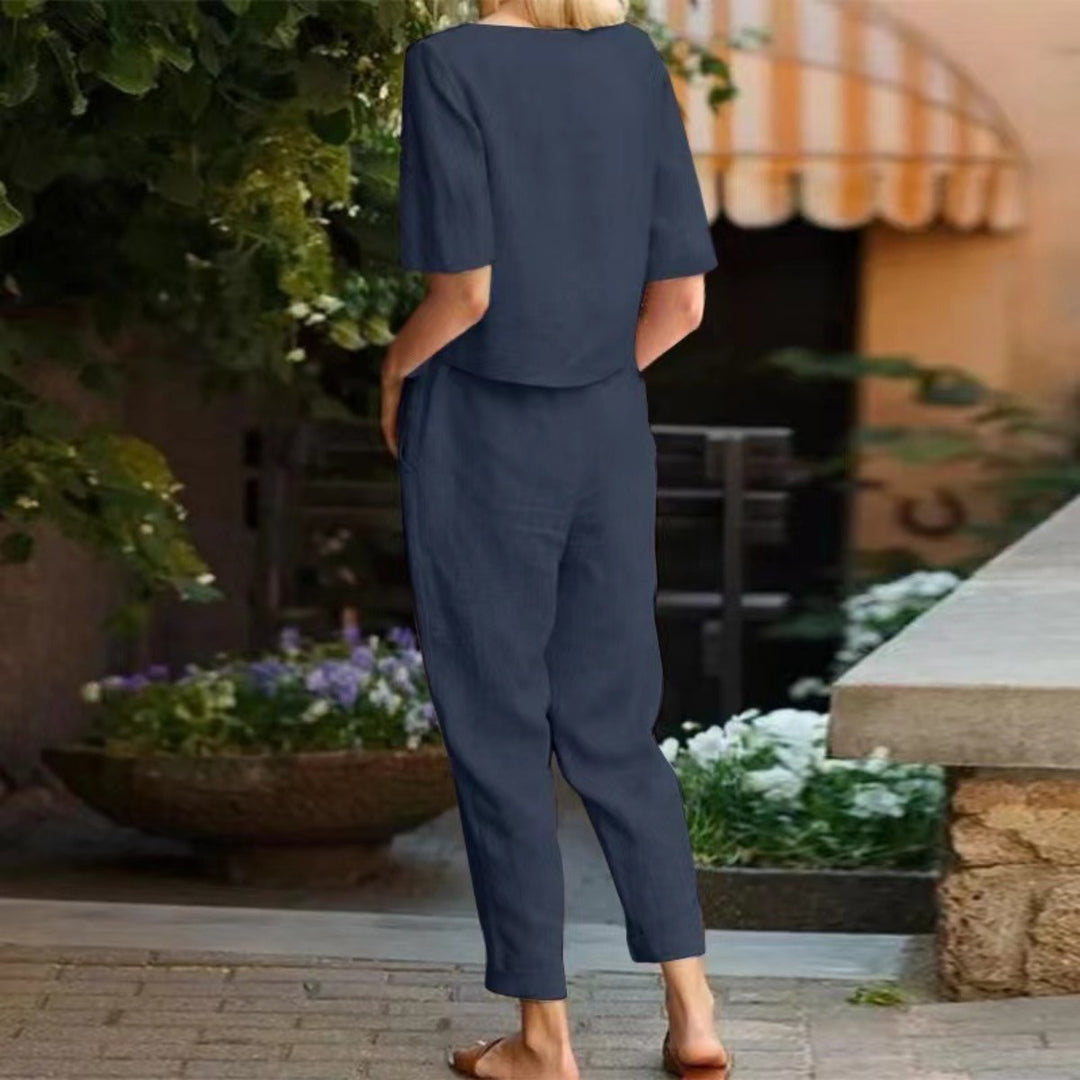 Heidi Mode | Übergroße Bluse Hose mit weitem Bein Retro zweiteiliges Set