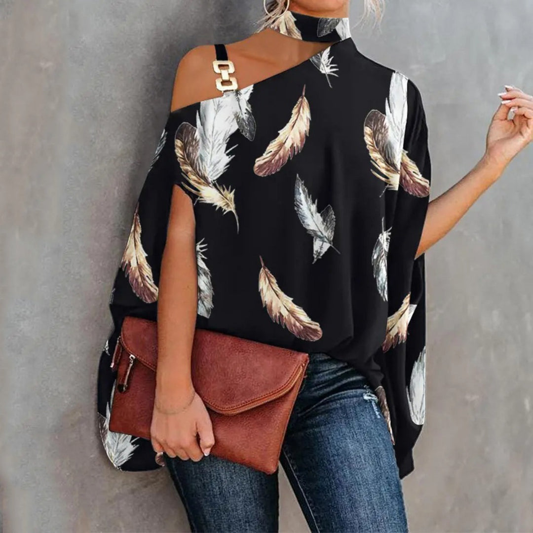 Heidi Mode | Bedrucktes Oberteil mit diagonalem Ausschnitt