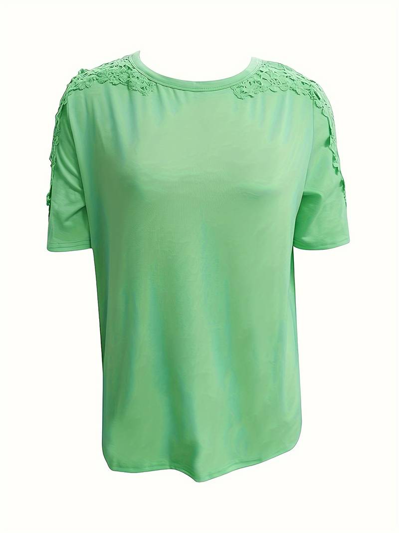 Heidi-Mode | Unifarbiges T-Shirt mit Rundhalsausschnitt und Spitzennaht