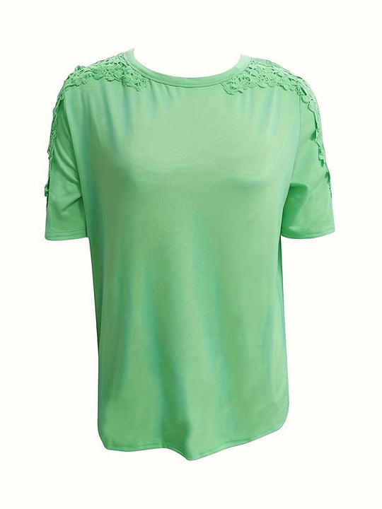Heidi-Mode | Unifarbiges T-Shirt mit Rundhalsausschnitt und Spitzennaht