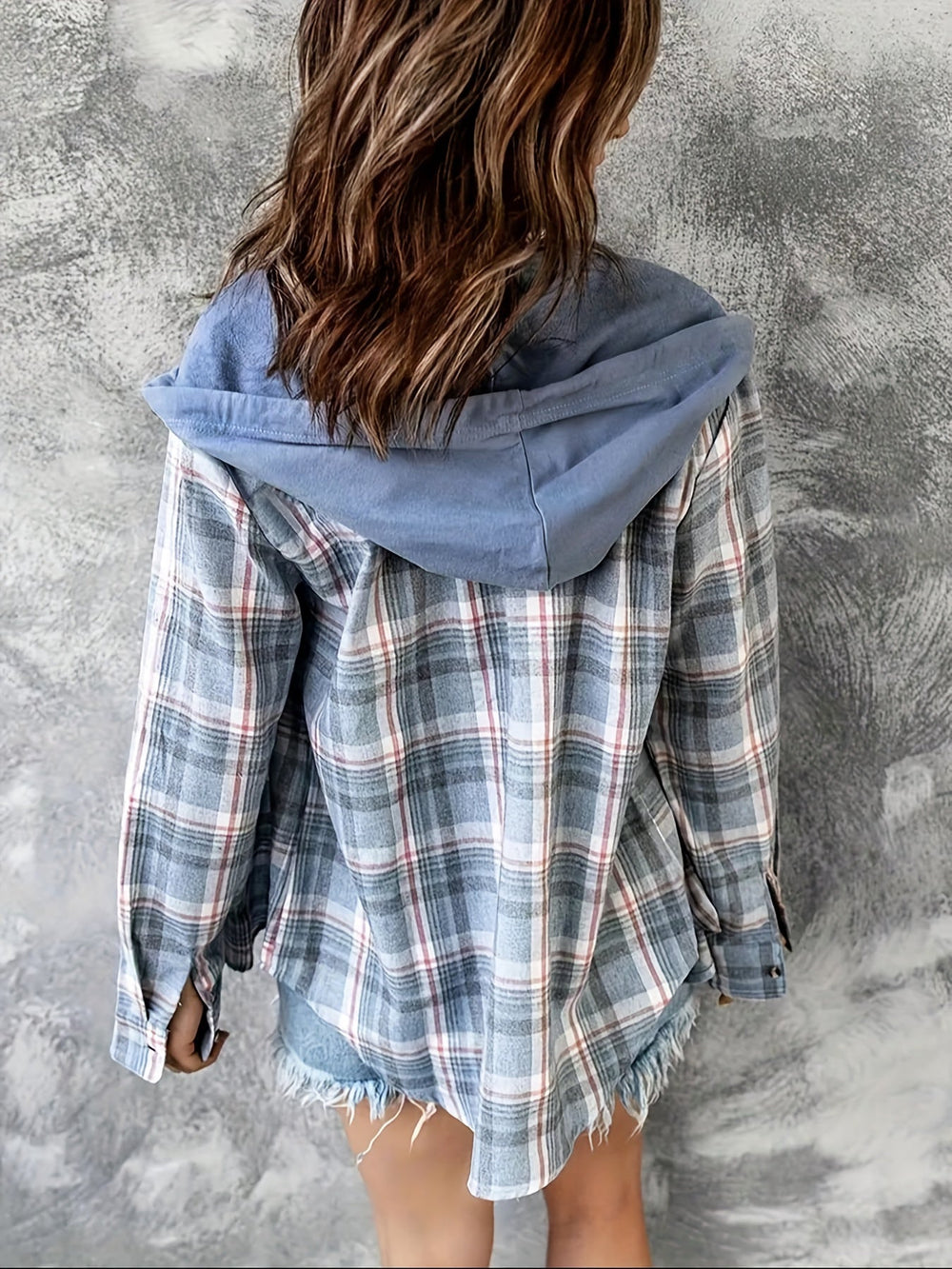 Heidi-Mode | Karierte Jacke mit Kapuze Baumwolle und Polyester Leger und Komfortabel