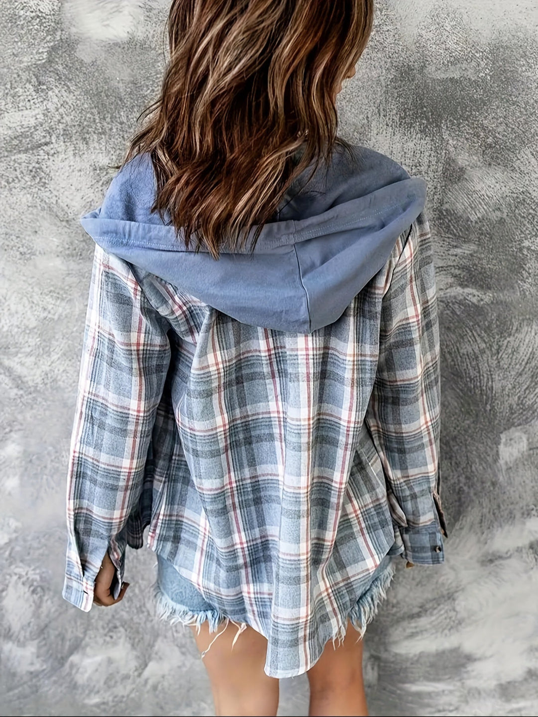 Heidi-Mode | Karierte Jacke mit Kapuze Baumwolle und Polyester Leger und Komfortabel