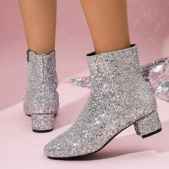 Heidi-Mode | Glitzernde Ankle Boots Mit Blockabsatz