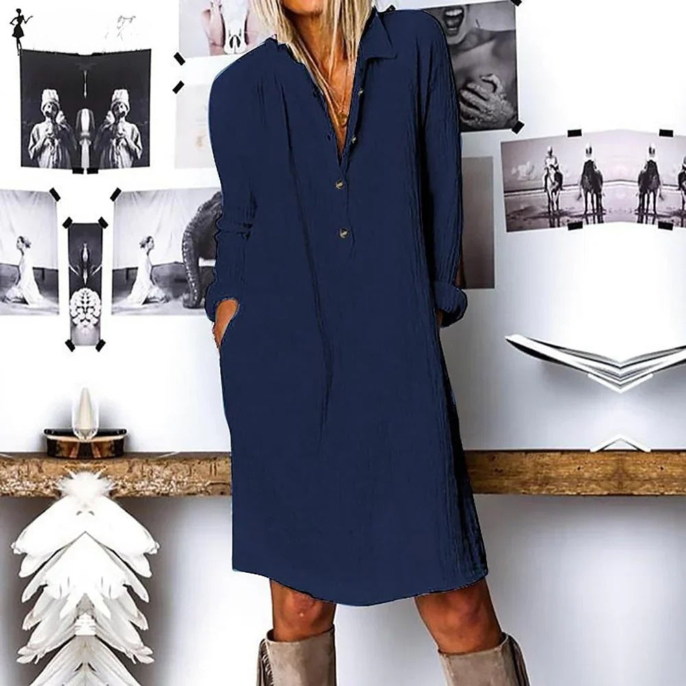 Modische Hemdblusenkleid mit langen Ärmeln