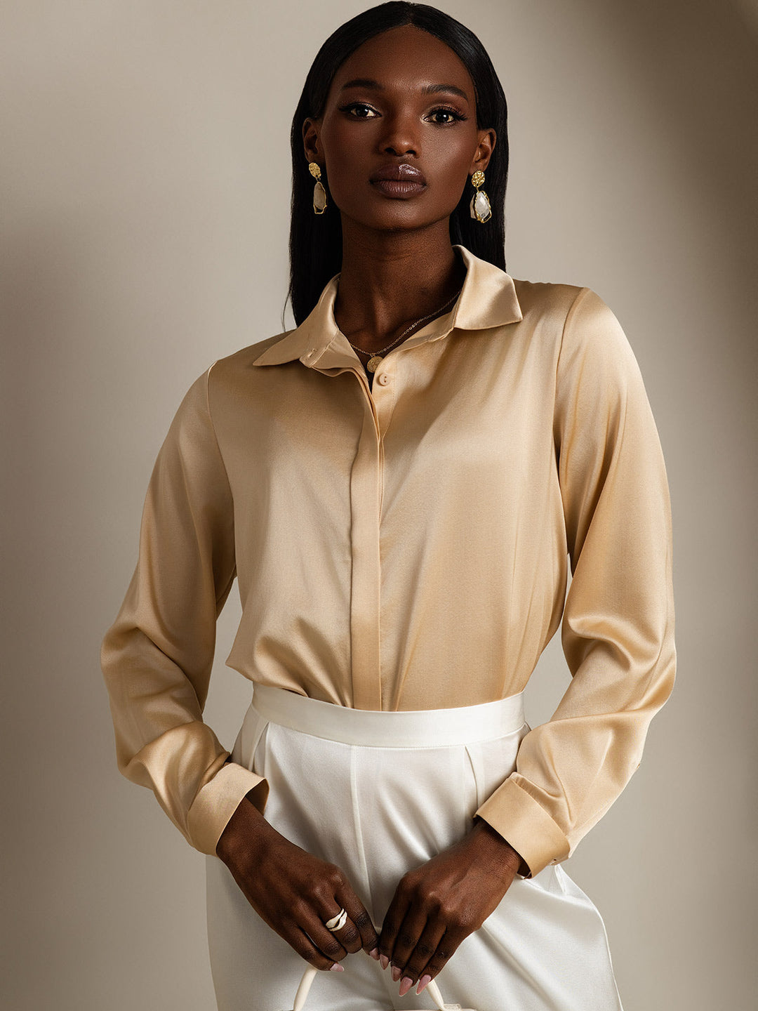 Heidi-Mode | Damen Klassische Seide Langarmshirt