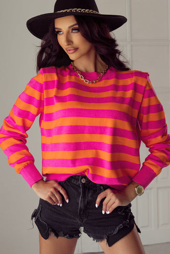 Stripe Schulterpolster Rundhals-Pullover