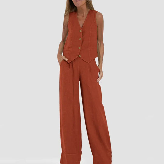 Heidi-Mode | Einfach, Elegant Set Bestehend aus Leinenweste und Breiten Hosen