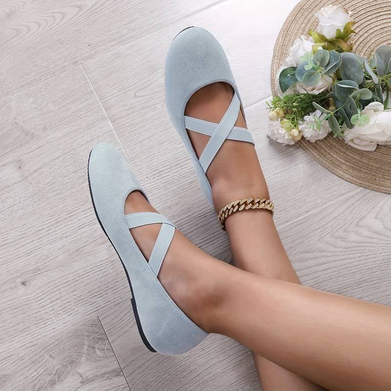 Heidi-Mode | Ballerina Schuhe Weicher Komfort Rundzehen Elastische Riemen Slip-On