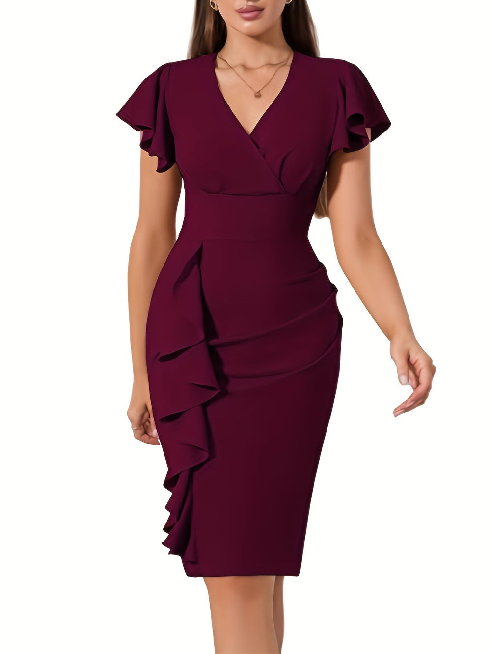 Heidi-Mode | Lässiges Baumwollkleid mit Rüschen Saum, V-Ausschnitt und Kurzen Ärmeln für Damen Ideal für Den Sommer