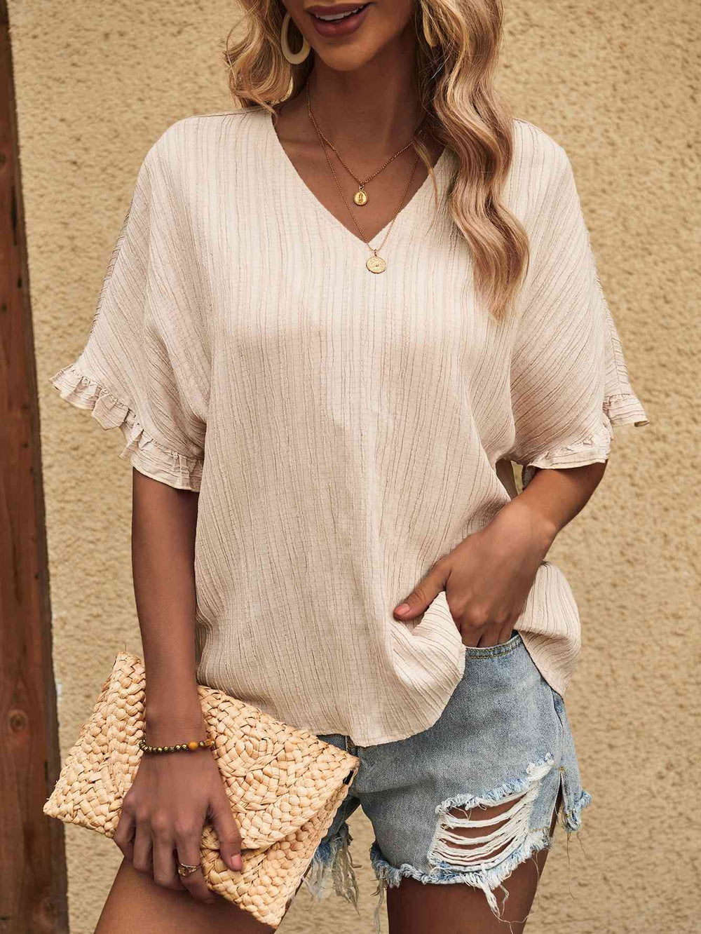 Heidi-Mode | V-Ausschnitt Halbärmelig Bluse