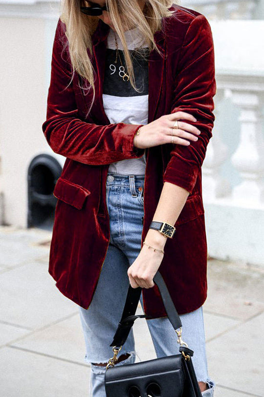 Heidi-Mode | Samt Blazer mit Schickem Taillierten Schnitt für Damen
