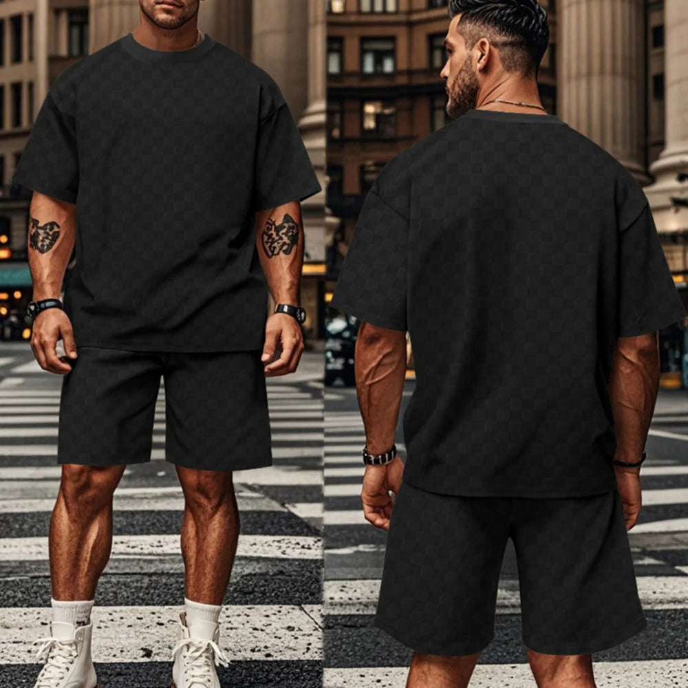 Heidi Mode | Schachbrettmuster Kurzarm-Shorts-Set