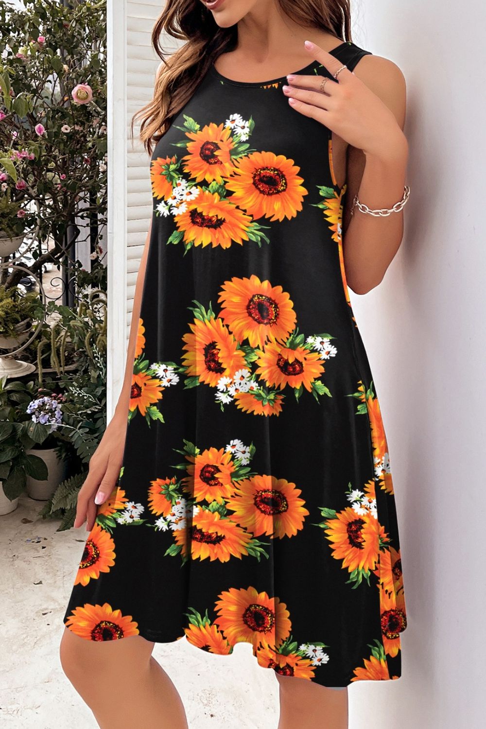 Heidi-Mode | Bedrucktes Rundhals Ärmelloses Kleid