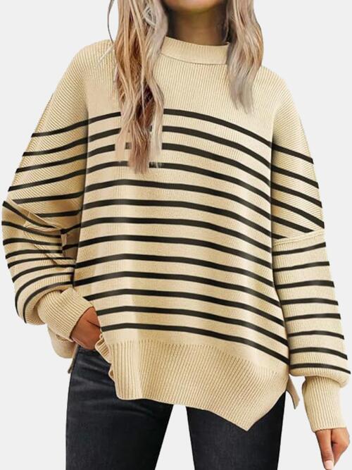 Heidi-Mode | Rundhalsausschnitt Drop Shoulder Schlitz Pullover