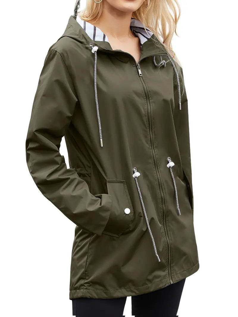 Heidi-Mode | Wasserdichte Regenjacke Mit Kapuze Und Langen Ärmeln, Halblang Für Damen