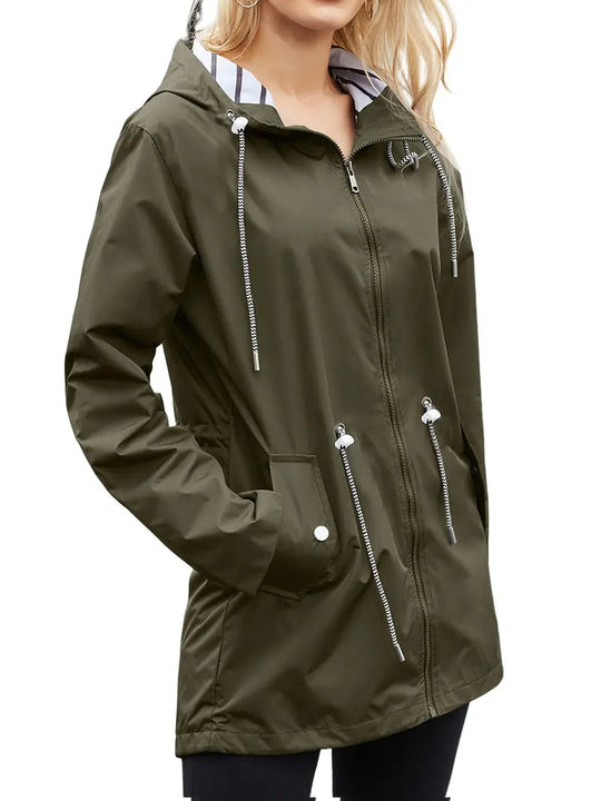 Heidi-Mode | Wasserdichte Regenjacke Mit Kapuze Und Langen Ärmeln, Halblang Für Damen