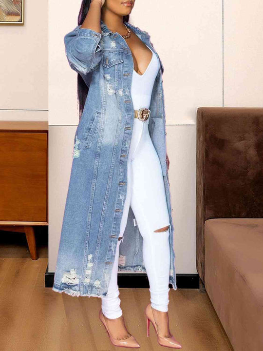 Heidi-Mode | Lange Ärmel Raw Hem Denim Jacke