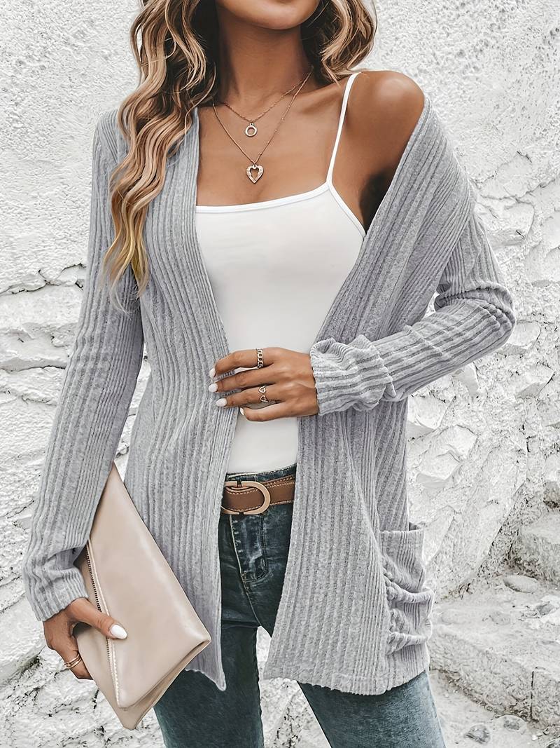 Heidi – langärmliger cardigan mit offener vorderseite und zwei taschen