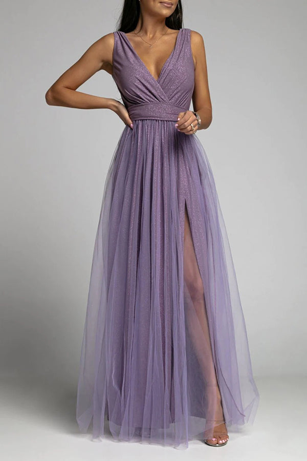 Heidi-Mode | It'S My Day Light Tulle Schlitz Maxi Kleid