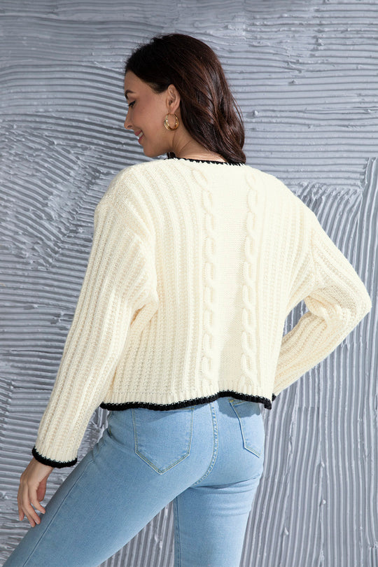 Heidi-Mode | Grafik Kabelstrick Knopfleiste Cardigan