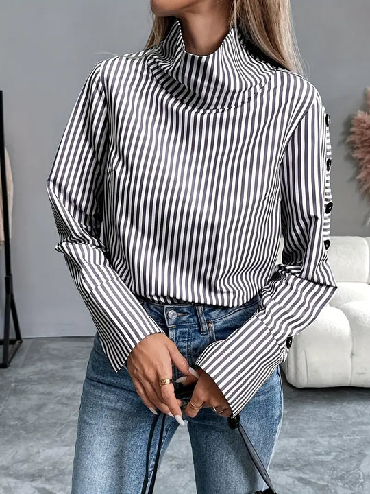 Heidi-Mode | Gestreifte Bluse mit Hohem Kragen