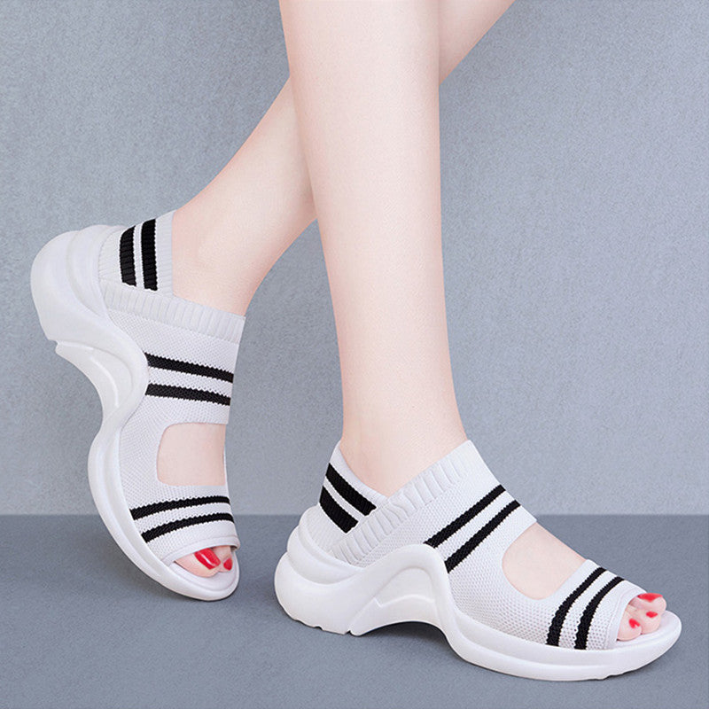 Heidi-Mode | Damen Sandalen: Leicht, Strick Design, Dicke Sohle, Sportlich, Modisch