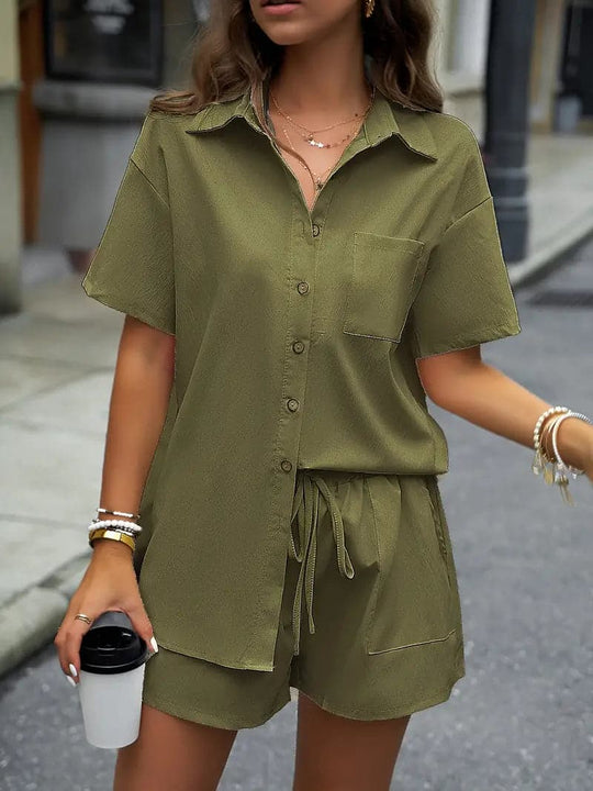 Heidi-Mode | Set Kurzarmhemd & Shorts Relaxed Fit Leicht & Atmungsaktiver Stoff