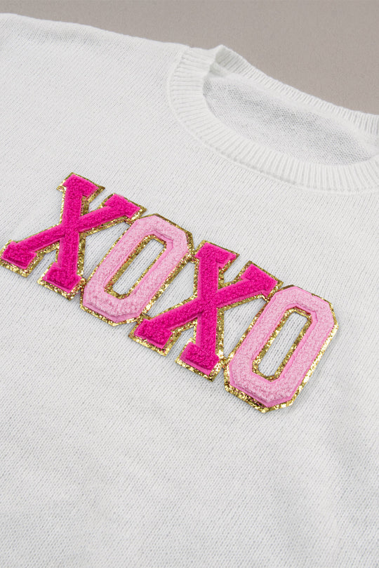 Xoxo Glitter Print Rundhalsausschnitt Casual Pullover