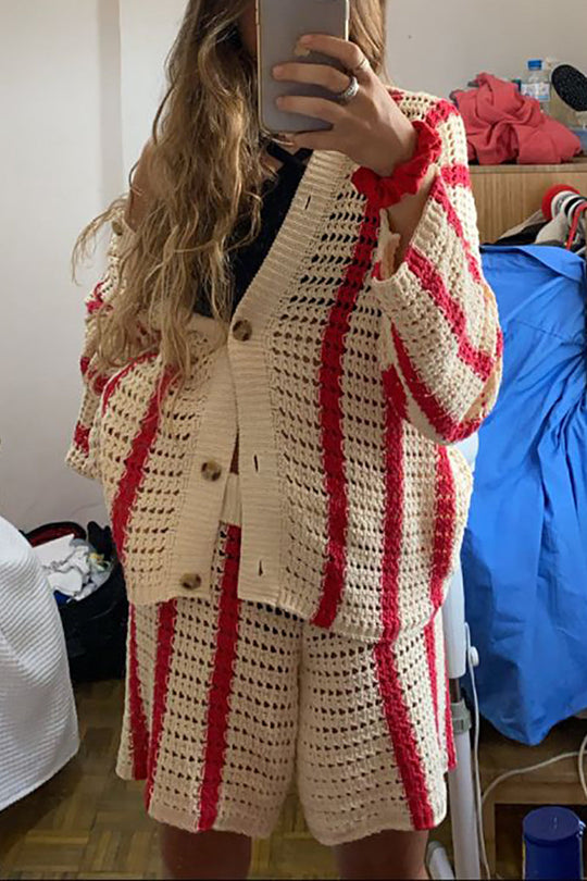 Heidi-Mode | Head In The Clouds Häkel Strickpullover Kurz Set