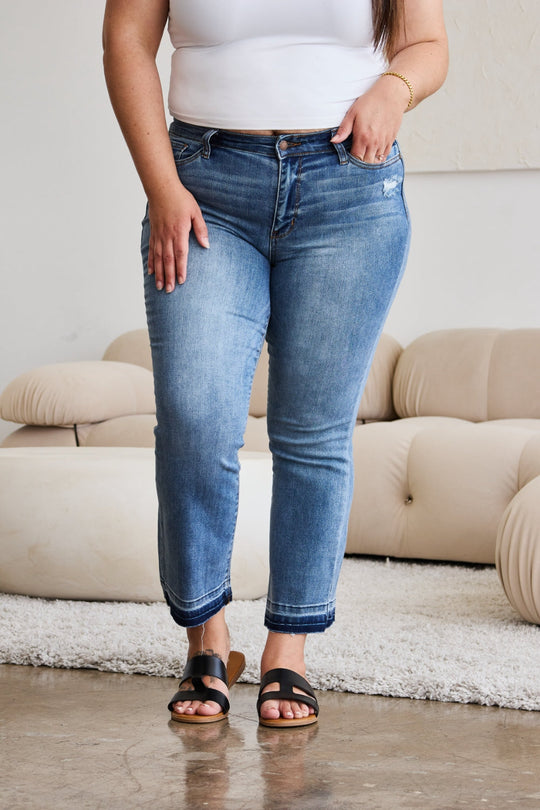 Heidi-Mode | Judy Blue Vollgröße Release Saum Cropped Bootcut Jeans