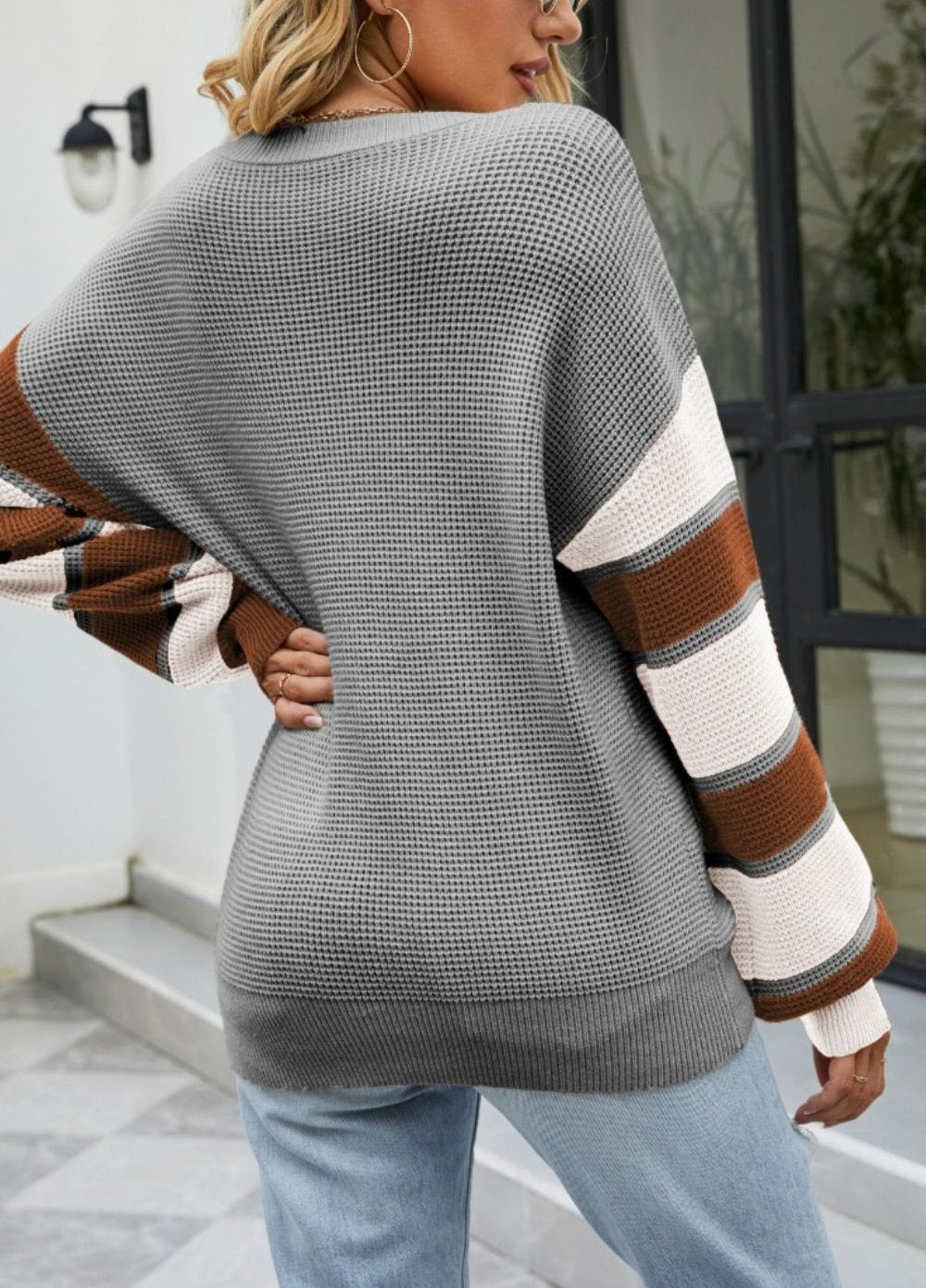 Heidi-Mode | Gebreide Trui Met Kleurblok En Knoopsluiting Voor Dames