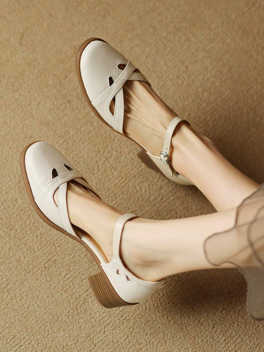 Heidi-Mode | Frauen Lammfell Geschlossene Zehen Loch Sandalen mit Riemen Echtes Leder