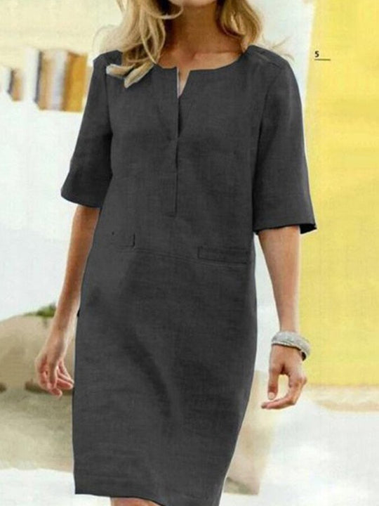 Heidi-Mode | Baumwoll Leinen Kleid mit Kurzen Ärmeln