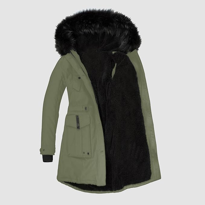 Heidi-Mode | Damenparka Mit Schwarzem Kunstfellbesatz