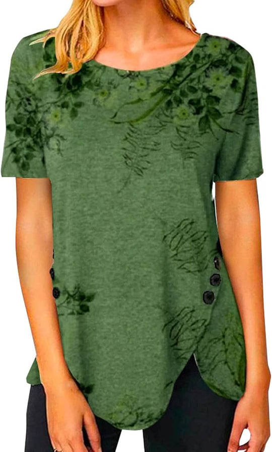 Damen Langarmshirt mit floralem Design und asymmetrischem Saum Heidi-Mode