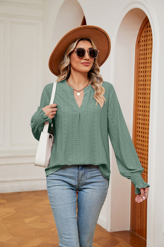 Heidi-Mode | Notchkragen Volant Ärmel Bluse