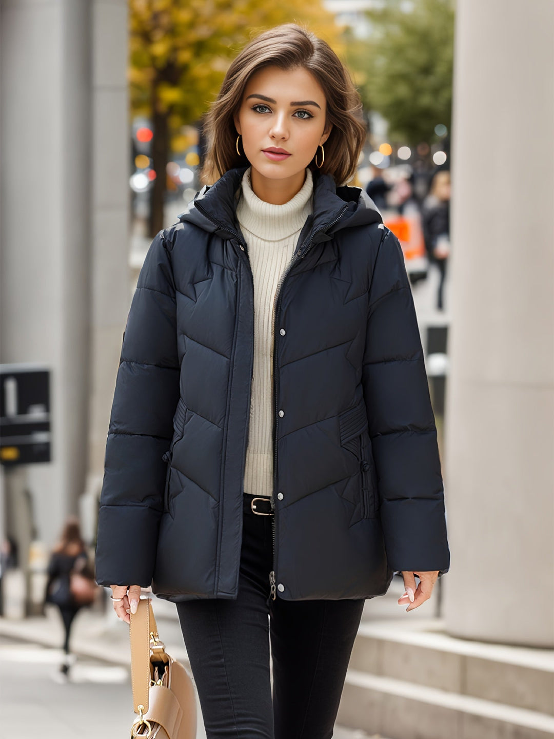 Heidi-Mode | Stylischer dicker warmer Daunenmantel mit Kapuze Ideal für Herbst/Winter