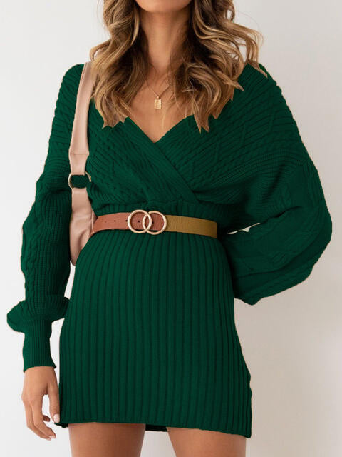 Heidi-Mode | Surplice Neck Langärmliges Pulloverkleid