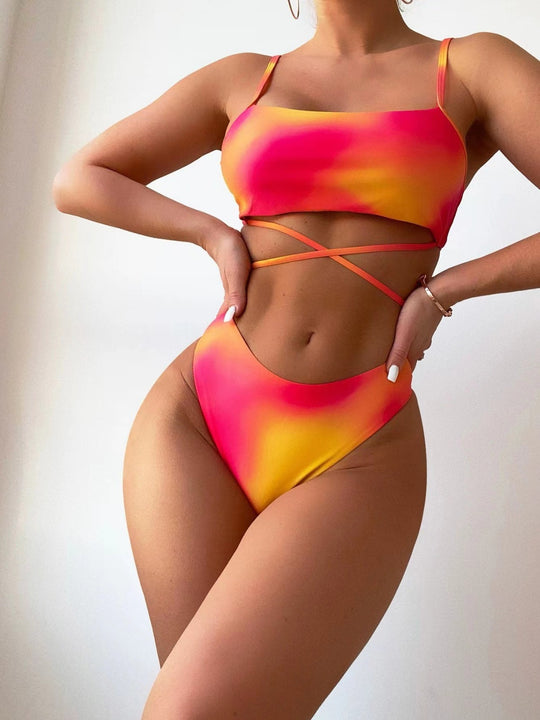 Heidi Mode | Tie-Dye dreiteiliger geteilter Bikini