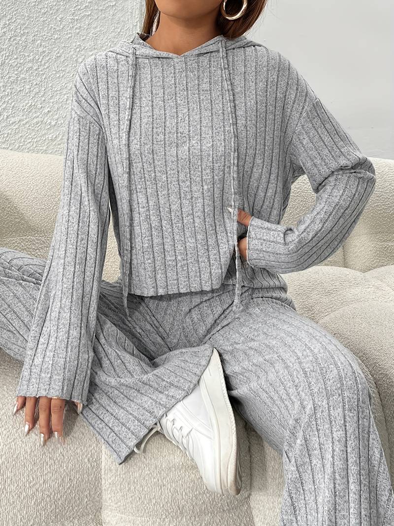 Heidi-Mode - Lässiges Herbst Graues Sweatshirt Kusch Set für Frauen