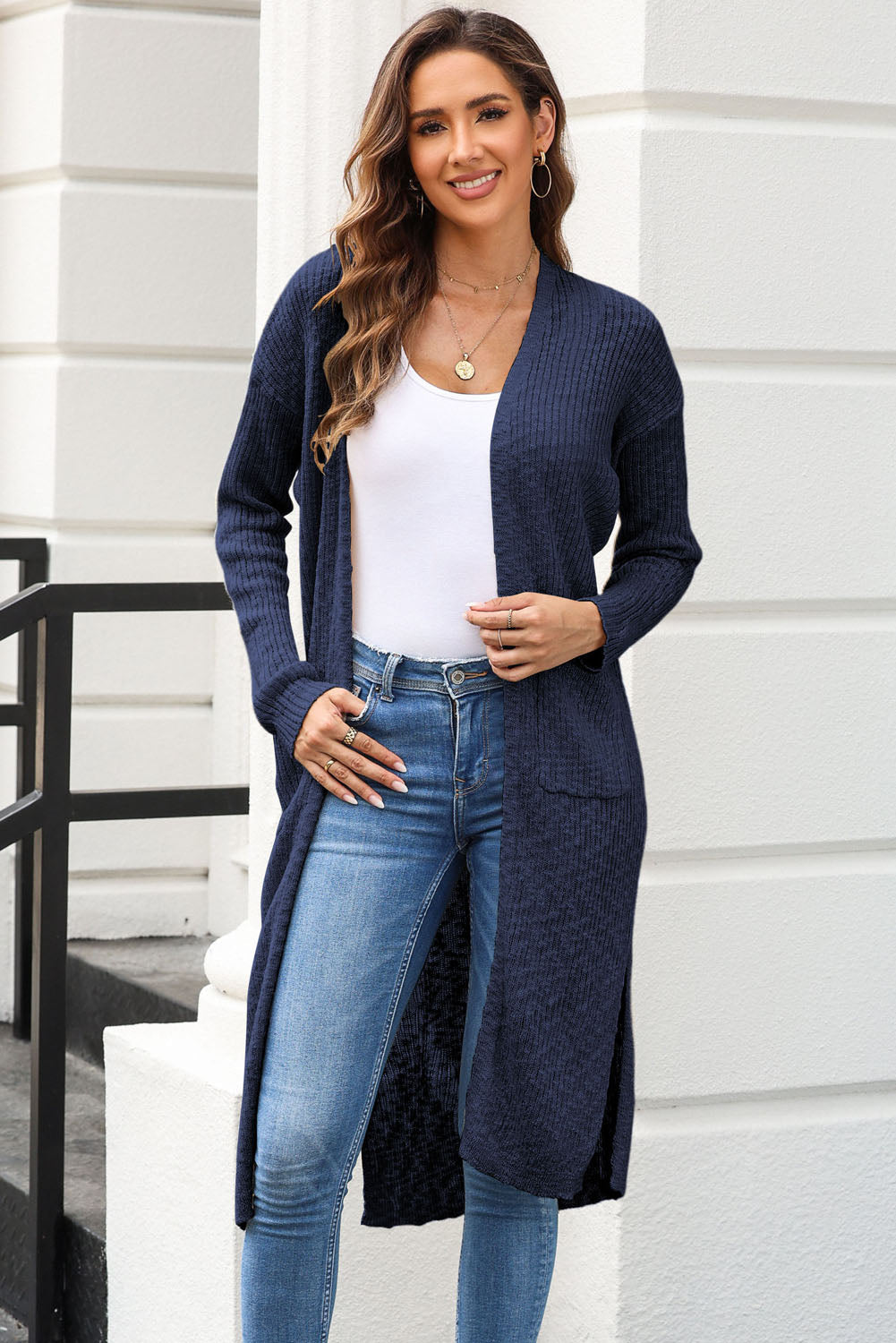 Heidi-Mode | Offene Frontschlitzen Cardigan mit Taschen