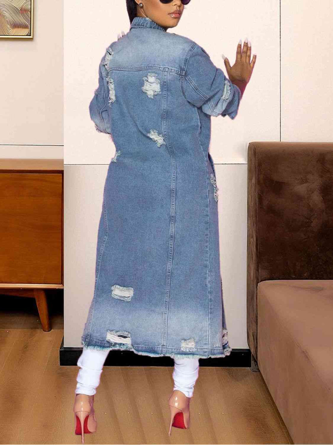 Heidi-Mode | Lange Ärmel Raw Hem Denim Jacke